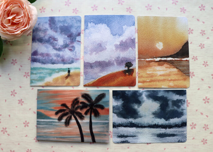 Set of Handmade Watercolor Greeting Cards skies